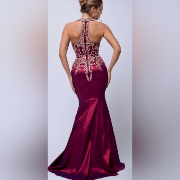 Jovani Blue and Gold Beaded Halter Gown / Dress - Picture 5 of 16